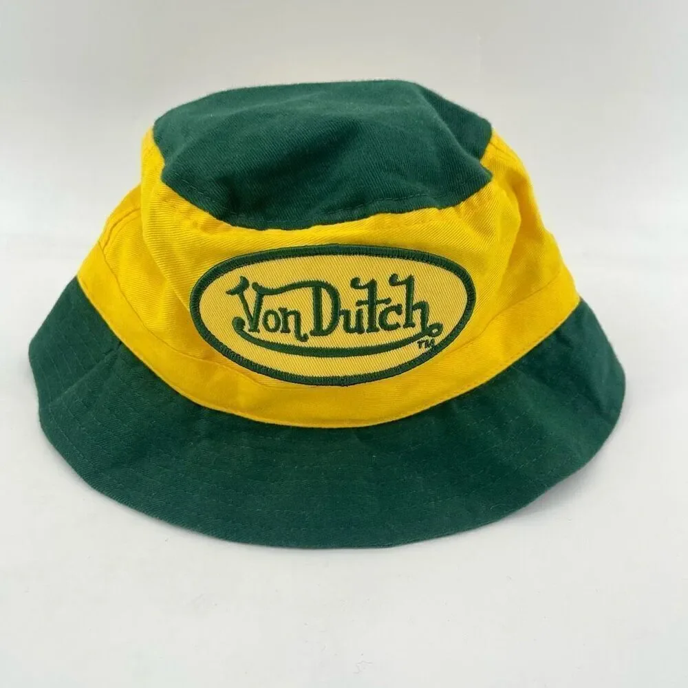 Von Dutch Kids Colorblock Bucket Hat – Green & Yellow, One Size
